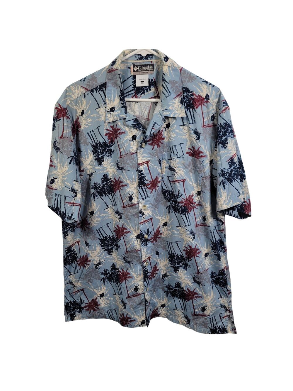 Columbia Sportswear Men's Blue Button Front Hawaiian Shirt Size L 6926-1367